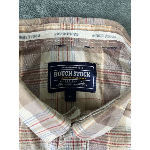 Men's Rough Stock Panhandle Slim Plaid Button Down Shirt Size XL - Excellent - Picture 6 of 11